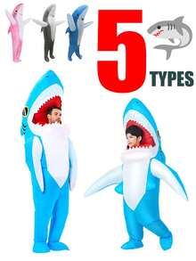 1/2/3pcs Adult Blue Shark Inflatable Costume, Inflatable Costume, Shark Costume, Adult Inflatable Costume, Christmas Anime Cosplay Costume Sea Fish Shark Mascot Fancy Dress Party Cosplay Halloween - Multicolor - View 3