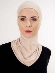 1 件女士内帽头巾头巾帽子头巾时尚纯色下巴弹性头帽和颈巾头带冬季秋季适合 Abaya 日常内帽