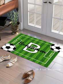 1pc Creative Green Anti-Slip Durable Football Field Printed Customizable Name Doormat, Fashionable & Versatile Entryway Mat, Suitable As Gift For Football Fan Friends - Green - View 4