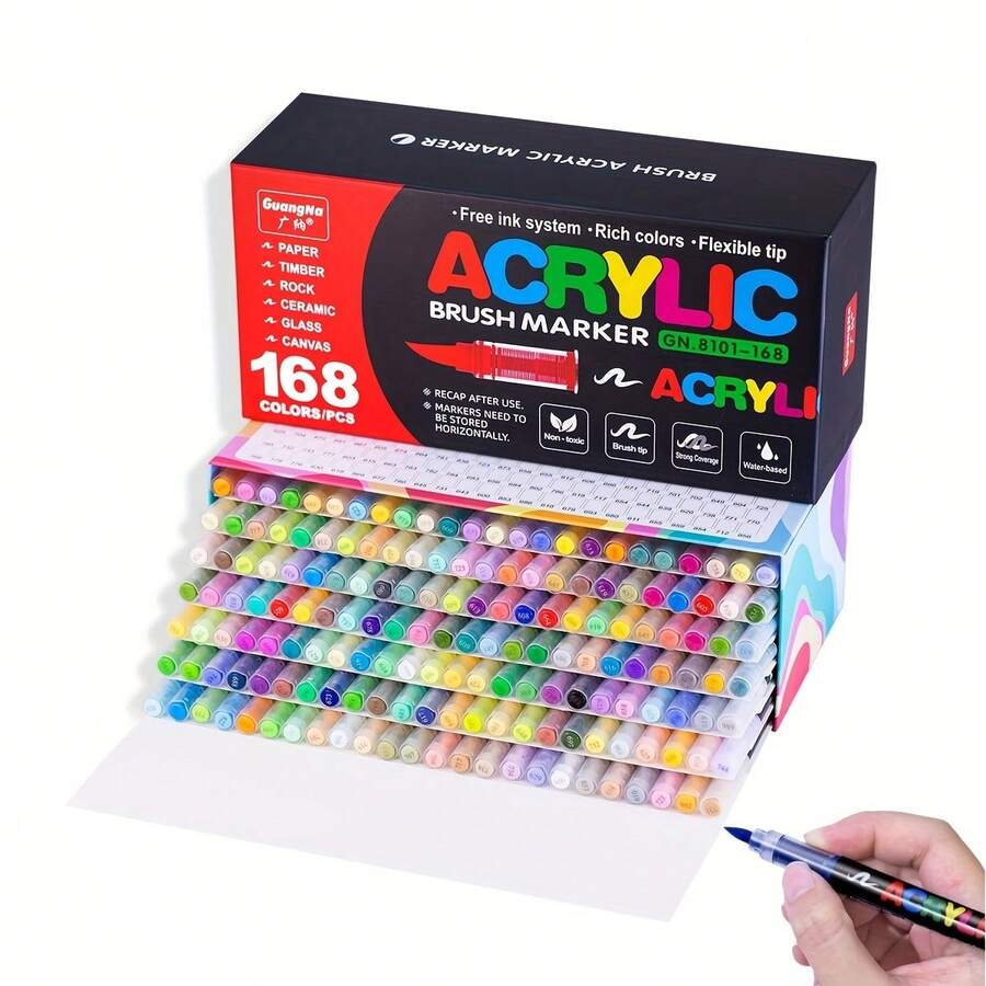GuangNa 100/168 支丙烯马克笔套装，速干美术用品，艺术家必备水彩笔，适合送给朋友和同学的开学礼物