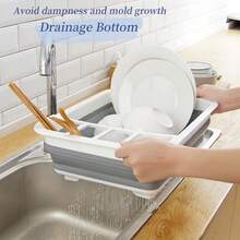 1pc Plastic Dish Rack, Collapsible Dish Drying Rack With Utensil Holder, Foldable Tableware Storage Rack, Kitchen Storage Basin, Space-Saving Sink Drainer For Home, RV, Camping - Ideal For Travel Trailers & Motorhomes, Draining Basket, Kitchen Essentials - Grey - View 7