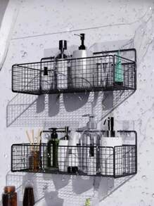1/2pcs Wall Mounted Storage Rack, Hole-Free No Drill Organizer Basket, Multi-Function Storage Basket, Hole-Free Design, Low Allergy Metal, Suitable For Bathroom And Kitchen Organization, Great For Shampoo, Soap And Essentials, Bathroom Organization And Storage