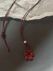 1 PC Delicate Flower Charm Necklace Hollow Flower Pendant Necklace With Adjustable Knot Resin Material Perfect For Wedding Dropship - Multicolor - View 5