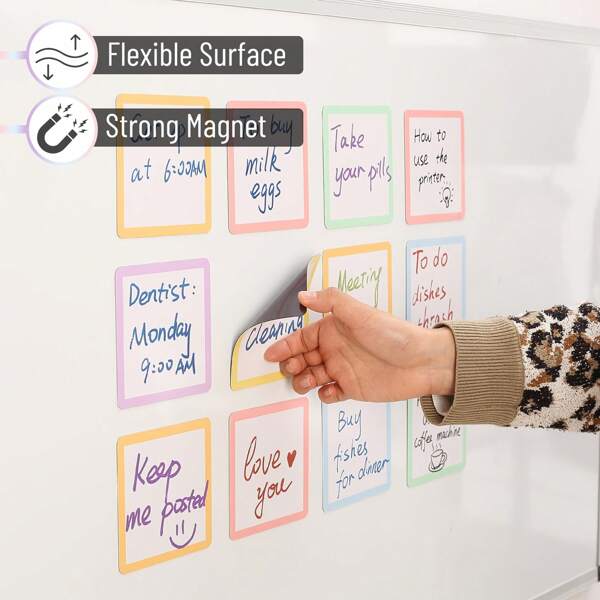 16pcs Reusable Magnetic Colorful Labels - Movable Label Stickers - Dry Erase Magnetic Tags - Writable Wipe-Clean Durable Paper For Work Notes, Task Lists, Fridge Magnets, Storage Cabinets, Computers, Classrooms & Home Reminders, Washable Surface. 4x4 Inches, Perfect For Back To School And Learning Supplies