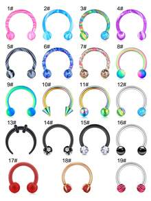 1 件装鼻中隔马蹄形耳环女士不锈钢眉耳屏唇环 16G 8 毫米防过敏鼻环穿孔饰品