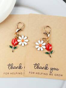 Set de 6 llaveros con tulipanes y margaritas, adecuados como colgantes, cadenas y decoración de bolsos, diseño floral de moda, regalo ideal para cumpleaños, bodas, Día del Maestro, Día del Padre, Día de la Madre, cumpleaños de amigos, accesorio perfecto para bolsos, llaveros de coche, excelente para el nuevo período escolar y graduación, diseñado para mujeres - Multicolor - Ver 3
