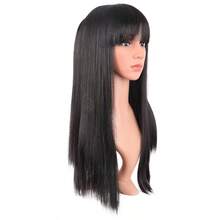 M24 Inch 60 Cm Women Long Straight With Flat Bangs Synthetic Hair Heat Resistant Fiber Hair For Party Cosplay Wig Black 8001 - màu đen - Xem 2