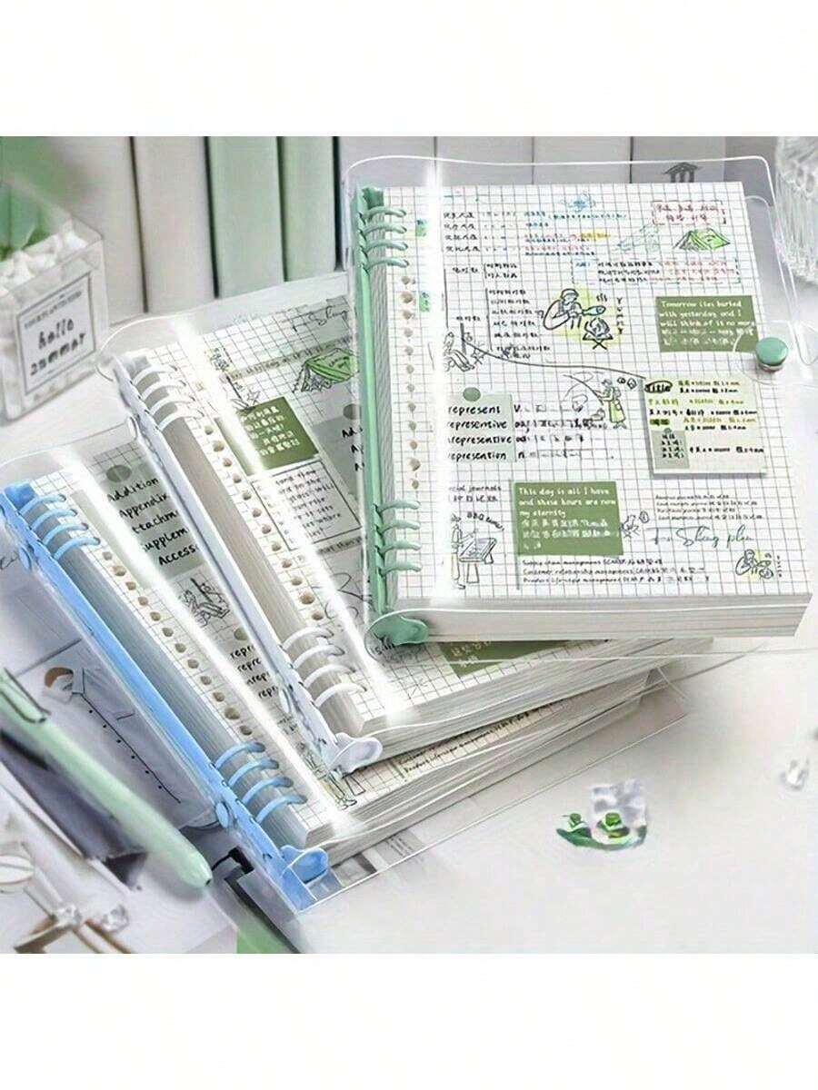 120 pagine A5 Quaderno a fogli mobili con rilegatura a spirale rimovibile, in morbida pelle trasparente e perforata a griglia, design impermeabile - ideale per forniture per ufficio quotidiane e stile minimalista, regalo perfetto per gli amanti della musica, quaderno per musica | quaderno minimalista | quaderno impermeabile, per forniture scolastiche, ritorno a scuola