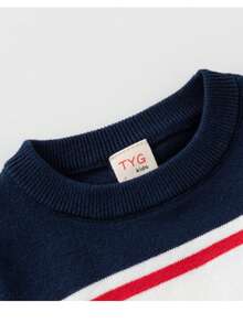 Young Boy Pullover Sweater, New Autumn/Winter Striped Korean Style Base Layer - Navy Blue - View 3