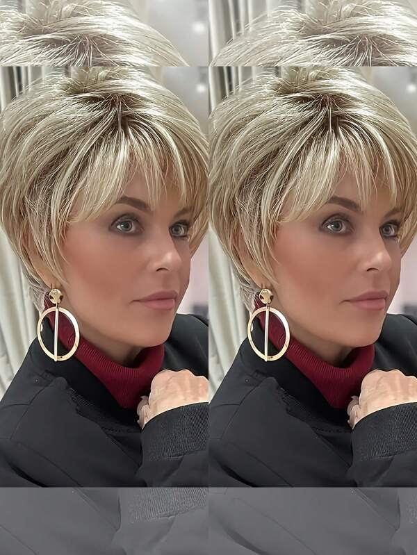 Brazilian Wig 8" Short Straight Layered Grey Wig, Natural Look For Parties, Mother's Day & Casual Attire, Party Accessories, Natural Wig.
