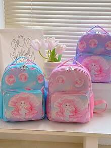 Cute Cartoon Mermaid Pattern Zipper Backpack, For Kindergarten Kids - A - View 2