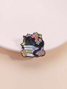 1 件可爱花卉、动物和黑猫卡通书迷胸针，时尚珠宝适合男女，日常佩戴和朋友礼物