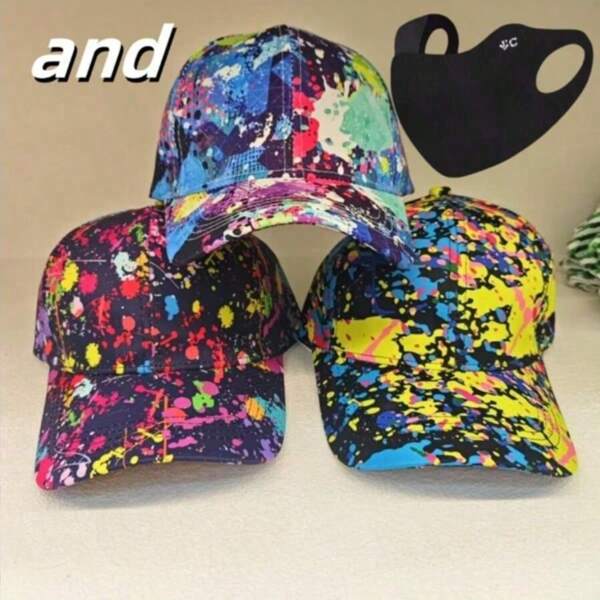 1pc Colorblock Beach Boho Graphic Hat, Brimless Bucket Cap With Mask, Suitable For All Seasons