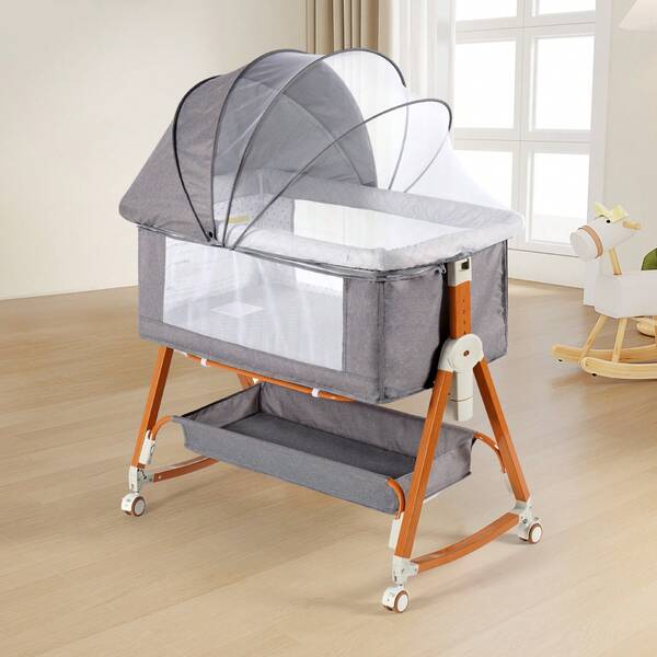 3 In 1 Crib Bedside Sleeper With Wheels, Baby Bassinet, Crib Side Cradle,Mosquito Netting, 6 Height Adjustable, Easy To Fold Portable Crib For Infants, Newborns, Baby Need,Baby Stuff, Baby Furniture