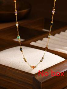 1条女士不锈钢项链，搭配随机混合天然石珠，手工制作，适合日常叠戴，可作为配饰或礼物（珠子颜色和数量随机，不含礼盒）