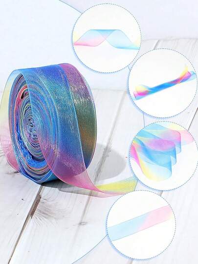 1 Roll Rainbow Organza Ribbon, Chiffon Ribbon, Glitter Ribbon, Suitable For Gift Wrapping, Hair, Wedding, Party Decoration
