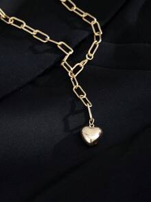 Nooxian 1pc Pendant Necklace, Smooth Heart Shaped Pendant Y-Necklace, Hiphop Style For Women (Random Quantity Of Chain Rings) - Yellow Gold - View 6