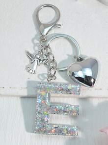 1pc Silver Heart Letter Keychain, Back To School, Resin Keyring Pendant, Fashion Accessory, A-Z Car Accessories Cute Goth Y2k Halloween Accessories Teachers Day Christmas Gift Ideas Bag Accessories Lanyards With Id Holder Car Accessories Bag Charms Car Friend Sister - Silver - View 5