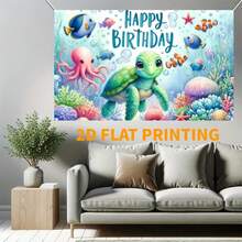 Banner Ulang Tahun Petualangan Bawah Air 2D dan Kura-kura - Latar Belakang Pesta Tema Lautan Poliester, 1 Buah, Dekorasi Meja Kue Tema Lautan, Aksesoris Bingkai Foto, Tidak Membutuhkan Listrik - MultiWarna - View 2