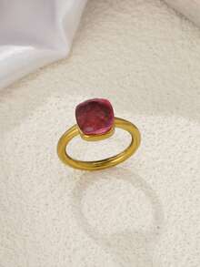 1 件奢华蘑菇不对称方形戒指，铜镶嵌锆石祖母绿宝石，适合作为情人节、婚礼、母亲节、约会的礼物 - 多色 - 查看 7