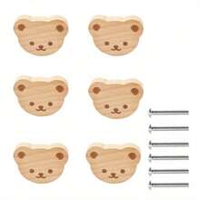 1pc Bear Shaped Wooden Knob, Single Hole Beechwood Handle, Wooden Cabinet/Drawer Knob With Screw - Multicolor - View 4
