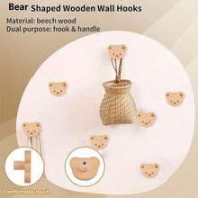1pc Bear Shaped Wooden Knob, Single Hole Beechwood Handle, Wooden Cabinet/Drawer Knob With Screw - Multicolor - View 6