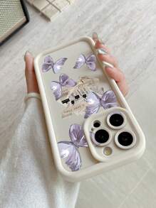 1 件厚薰衣草蝴蝶报纸印花穿孔设计相机保护防摔手机壳适用于 11 Pro Max/12 Pro Max/13 Pro Max/14 Pro Max/15 Pro Max/16 Plus/16 Pro Max、16E、Galaxy A55/A15/S24 Ultra、Redmi、OPPO/Realme、VIVO、Infinix、Honor、MOTO、OnePlus - 白色 - 查看 2