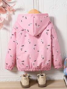 女童花卉印花保暖连帽夹克