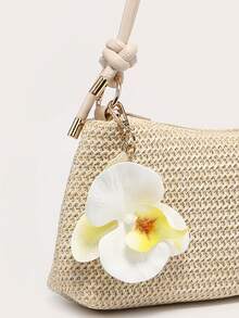 Women's Single Shoulder Underarm Bag, Square Bag, PU Cotton Rope Flower Pendant, Large Capacity, Lightweight, Lazy And Fashionable Beach Vacation Style, Suitable For Shopping And Vacation.