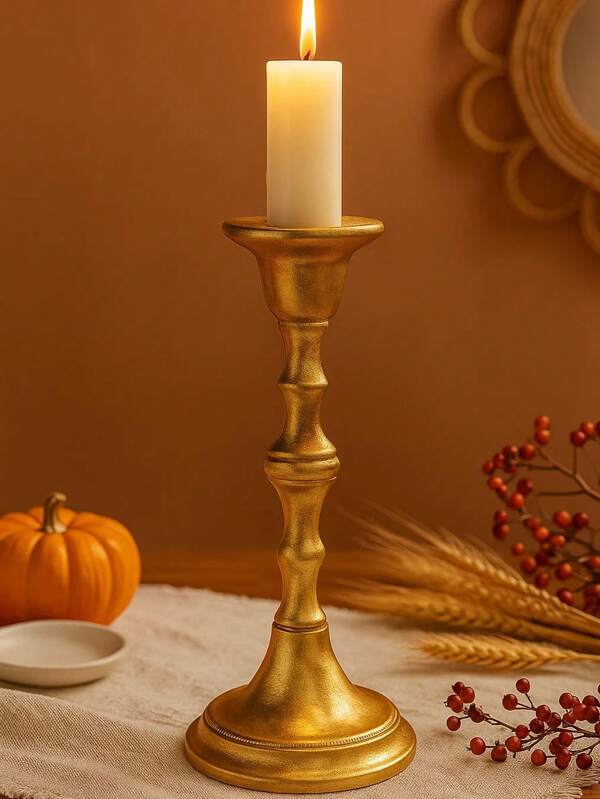 Vintage Gold Taper Candle Holder – Elegant Decorative Candlestick For Table Centerpiece, Fall Decor, Thanksgiving, Gift Ideas & Romantic Lighting