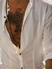 Men's Comfortable Breathable Simple Striped & Solid Color Casual Long Sleeve Shirts, Leisure Vacation Style, Spring/Summer, Fall - White - View 2