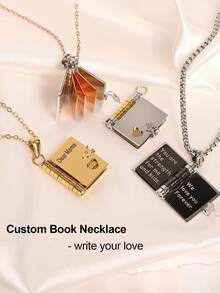 Custom-Engraved Book Necklaces Or Keychains, Personalized Mini Book Pendants, Jewelry For Book Lovers, Unique Reader Necklaces And Keychains - Multicolor - View 2