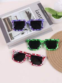 [像素风格眼镜] 1 件/3 件/5 件像素风格时尚眼镜 | 时尚眼镜、爬行眼镜、趣味护目镜、派对装饰配件眼镜 - 彩色 - 查看 8