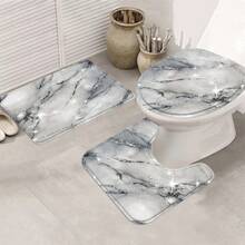 4pcs Black Split Curtain Shower Curtain Trim, Beautiful Housewarming Gift Modern Home Decor, Waterproof Shower Curtain And Toilet Floor Mat Three-Piece Set With 12 Shower Curtain Hooks Home Bathroom Decor Summer Bathroom Accessories Back To School - 彩色 - 查看 4