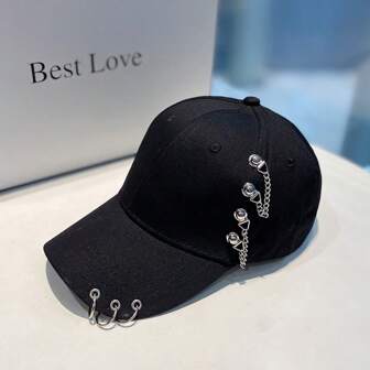 1pc Women's Iron Ring Baseball Cap, Street Fashion Sun Hat, Adjustable Casual Hat For Spring, Autumn, Outdoor, Travel, Beach, Party