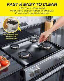 Silicone Stove Cover Gas Stove Top Covers Gas Range Stove Guard Reusable,Oven Liners Gas Range Protectors, Non-Stick Washable Keep Stove Clean Black Without Hole, 24.4x16.3 Inch - 黑色帶孔 - 查看 8
