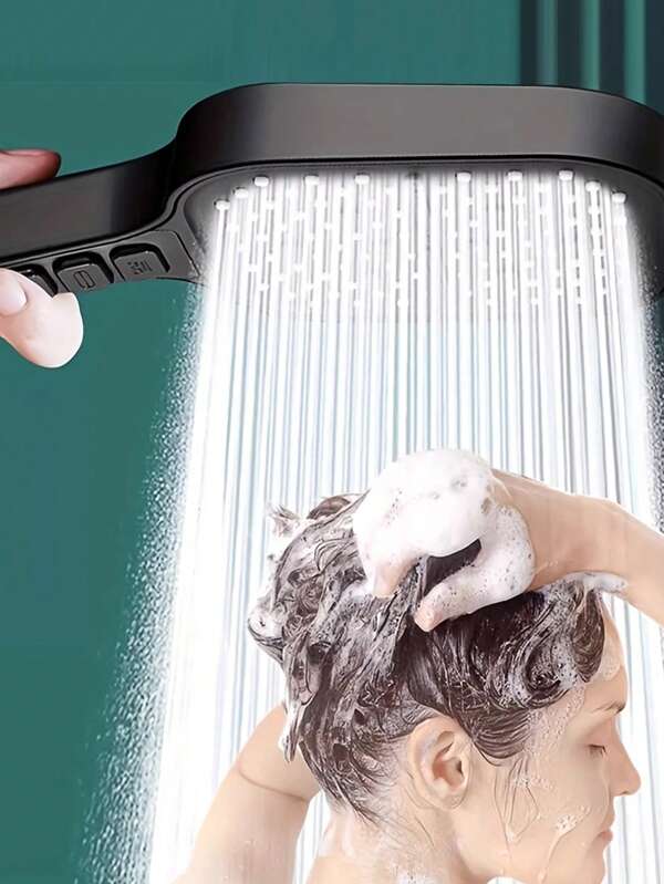 1pc High Pressure Piano Key Handheld Shower Head, 7-Mode Massage Shower Sprayer, ABS Plastic Wall-Mounted Shower Head, Large Panel High Flow Shower Design, Suitable For Modern Bathroom, RV, Home Bathroom And Fashionable Bath, Essential Accessory For Summer Shower, Ideal Gift For Family And Friends