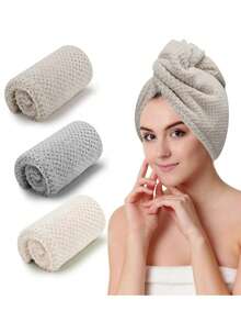 3 件装超细纤维毛巾，女士湿发发巾，速干发巾，防毛躁卷发头巾，返校、旅行度假必备，女士发饰