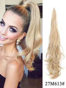 棕色渐变马尾假发片，柔韧环绕式波浪马尾假发片，长款合成假发片，适合女性和女孩使用 - 彩色 - 查看 11