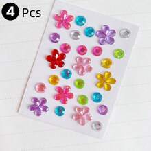 4pcs DIY Acrylic Gem Pet Stickers - Colorful Heart, Flower And Star Shaped, Suitable For Dog Grooming And Beauty Accessories - Multicolor - View 8