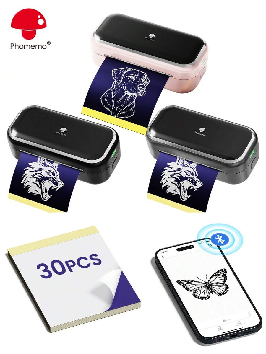 Phomemo TP31 Wireless Tattoo Transfer Stencil Printer For 3.15" X 5.24",162.24 X 132.56 Mm,Mini Tattoo Transfer Thermal Copier Machine With 30pcs Free Thermal Transfer Tattoo Paper, Tattoo Printer Kit For Tattoo Artists, Tattoo Experts, Tattoo Beginners, Thermal Tattoo Printer Specifically Built For Tattoo Use, Built-In 2200mAh Rechargable Battery With Type-C Cable, Inkless Thermal Tattoo Printer For Printing Painting, Tattoo, Logo, Clothing, Mailing, Drawing, Fast Printing Inkless Label Makers With 203dpi, Compatible With Smartphone & Computer, Portable Tattoo Printer For Gifts, Valentines Gifts, Birthday Gifts - 粉色 - 查看 1