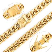 1pc 6mm/8mm/10mm/12mm/11mm/13mm Wide Stainless Steel Shiny Chain 18K Gold Color Hip Hop Style Nightclub Rock Thick Vintage Cuban Link Punk Bracelet, Great Birthday Gift For Men - Gold - View 8