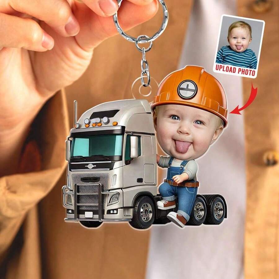 1pc Customized Photo Portrait Truck Shaped Acrylic Keychain, Personalized Cute & Fun Gift For Family, Couples, Friends - Multicolor - View 1