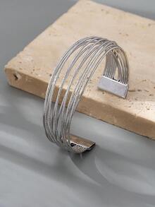 Women's Multilayer Cross Line Bracelet, Fashion Adjustable Wide Bangle Jewelry For Teenagers - Rose Gold - View 4