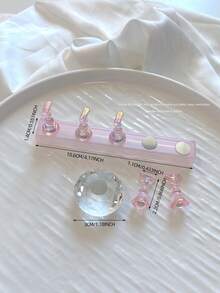 Set de decoración de arte de uñas 3D: 1 pieza de base hueca de acrílico + 5 piezas de puntas de uñas de color gelatina, con cristales de resina, cuentas, strass, efecto láser holográfico estilo coreano vintage, base de madera, 10 puntas de uñas doradas, gran regalo para niñas y mujeres