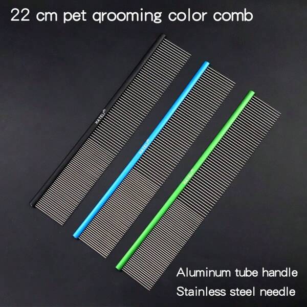 1 Pet Dog Cat Beauty Comb, 22 Cm Stainless Steel Flat Handle Straight Comb-Can Remove Floating Hair And Prevent Knotting.
