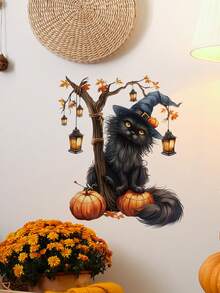 1 件万圣节黑猫墙贴、万圣节南瓜卧室贴、节日厨房贴、神秘风格万圣节客厅贴、万圣节氛围浴室贴、易于移除创意家居装饰