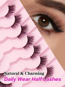 Waloshow 7pcs/10pcs Set Black & Transparent Criss-Cross Winged False Eyelashes - Black - View 3