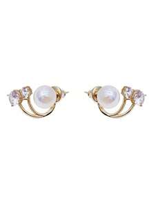 1 Pair Women's Mermaid Pearl Stud Earrings, New Dual-Wear Design With Rhinestones, Bridal Earrings