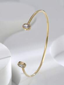 Charm-In 1 buc. Brățară minimalistă la modă din alamă placată cu aur de 18K, cu două capete, ovală, cu zirconiu, pentru femei, cadou pentru Ziua Îndrăgostiților, Ziua Mamei